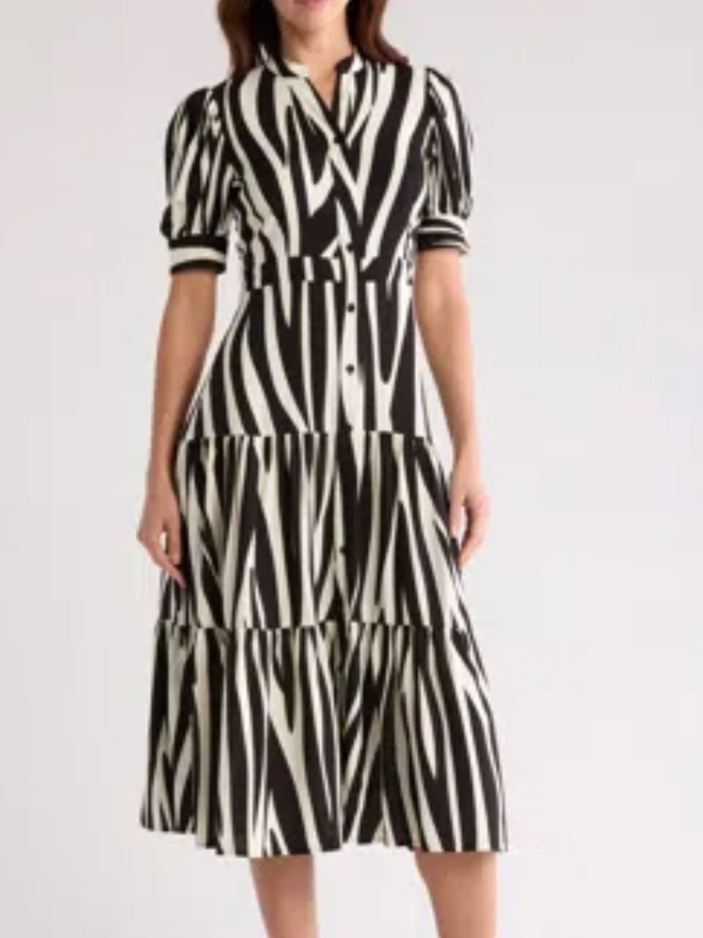 Grace Button Front Midi Dress In Contrast Zebra
